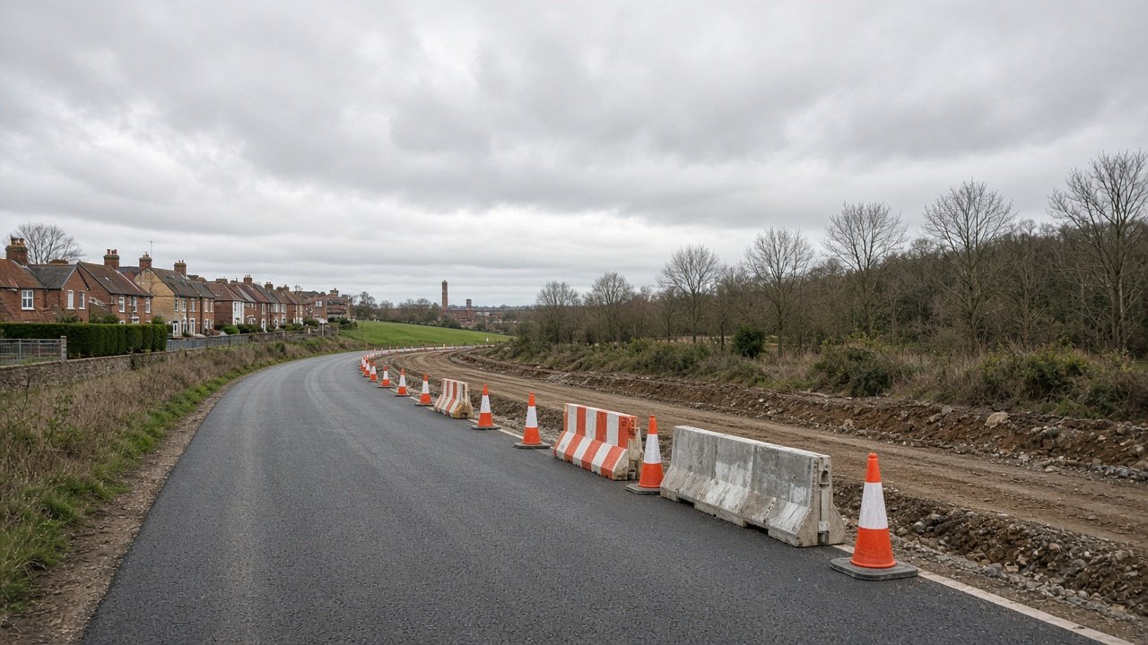 Roadworks on the edge of a UK town